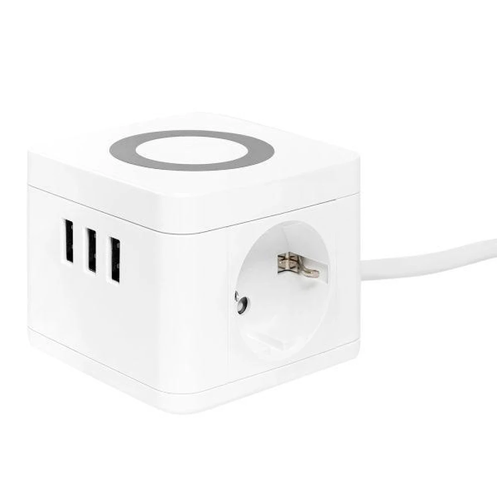 Удлинитель "Куб" 2х1.3м 3USB 2.4А+зарядное устройство 1кв.мм EKF UBA-CUB-3-WC