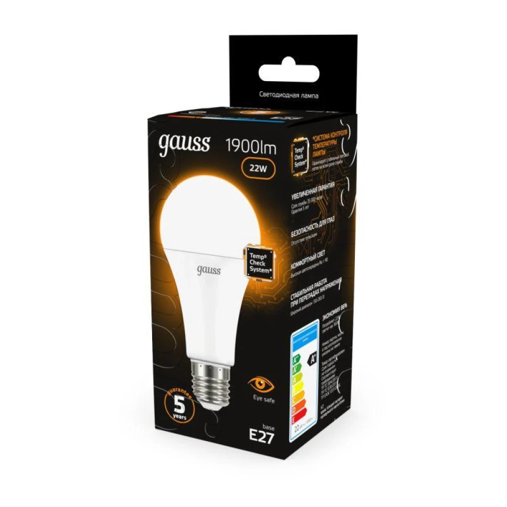 Лампа светодиодная Black 22Вт A70 грушевидная 3000К тепл. бел. E27 1900лм GAUSS 102502122