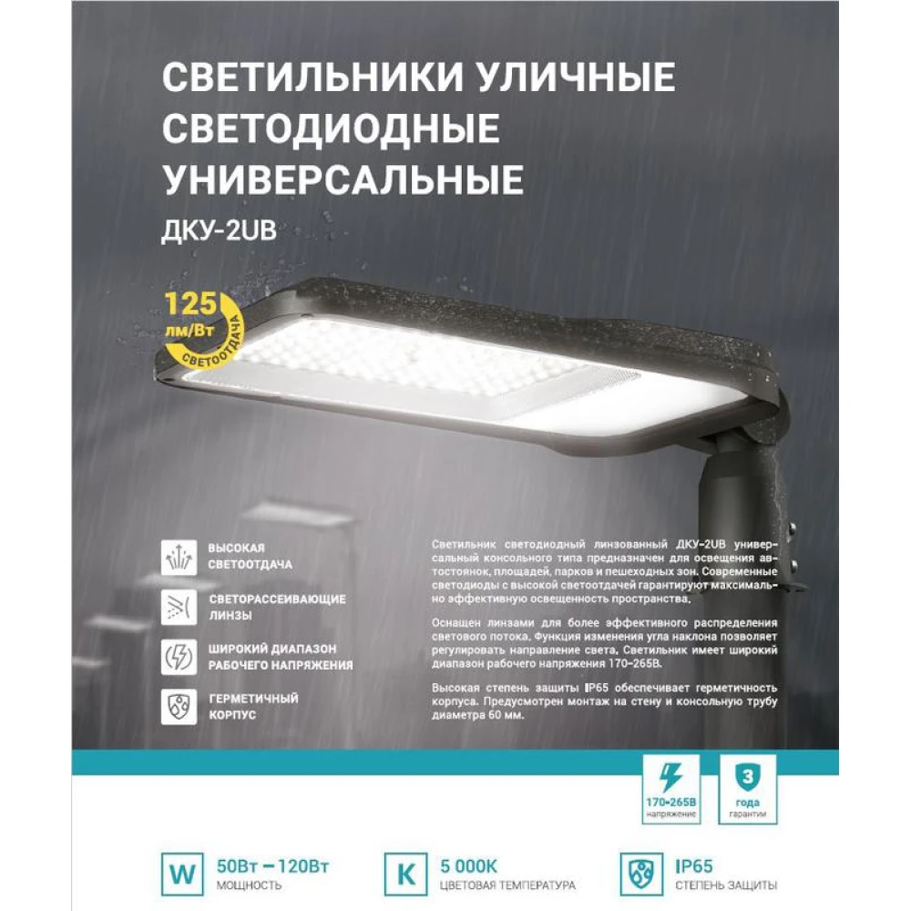 Светильник уличный линзованный светодиодный ДКУ-2UB 70Вт 230В 5000К 8750лм 125лм/Вт универсальный IP65 NEOX 4690612057422