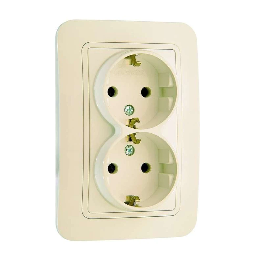 Розетка 2-м СП Lillium 16А IP20 с заземл. крем./крем. Makel 70282