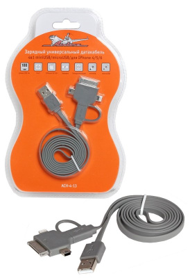 Зарядный универсальный датакабель 4 в 1 miniUSB/microUSB/для IPhone 4/5/6