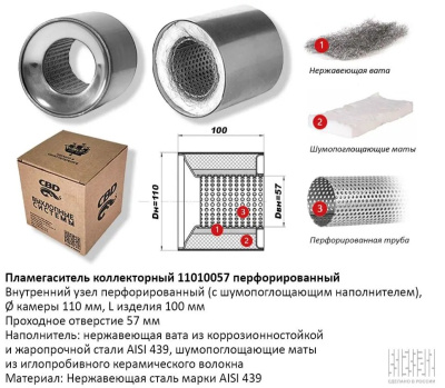 Пламегаситель коллекторный 110x100 d57