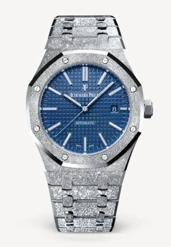Royal Oak 15410 Frosted White Gold / Blue
