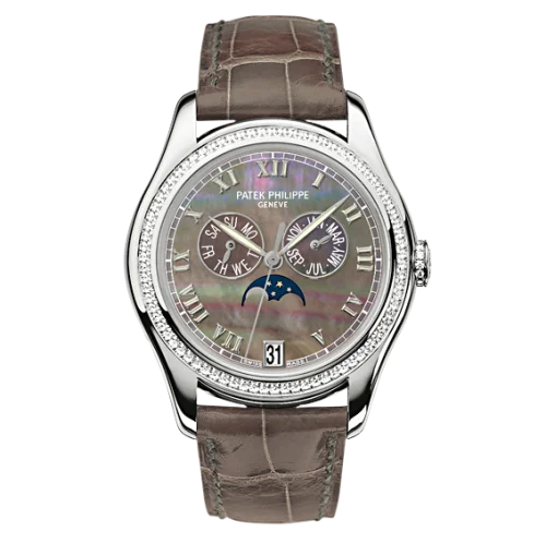 Annual Calendar 4936 White Gold Diamond Black Mother of Pearl