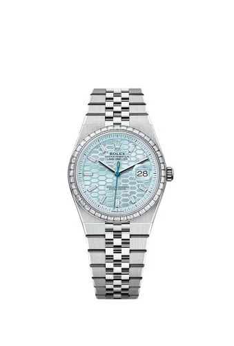 Land-Dweller 36 Platinum - Baguette / Ice Blue / Flat Jubilee