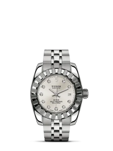 Classic 28 Stainless Steel / Fluted / Silver-Diamond / Bracelet