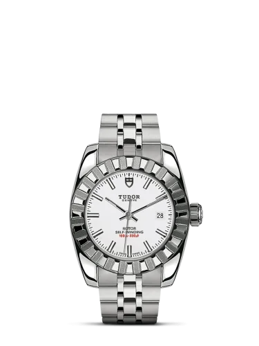 Classic 28 Stainless Steel / Fluted / White / Bracelet