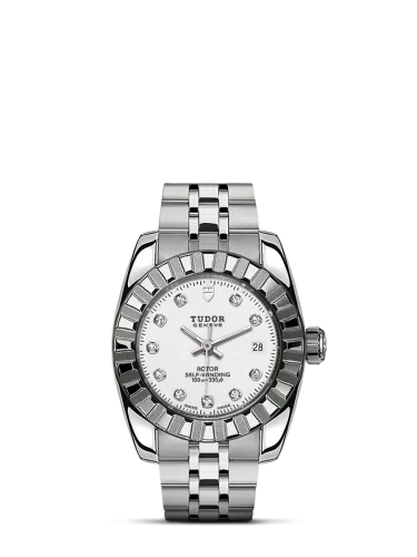 Classic 28 Stainless Steel / Fluted / White-Diamond / Bracelet