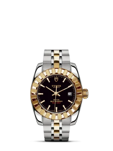 Classic 28 Stainless Steel / Yellow Gold / Fluted / Black / Bracelet