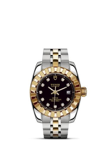 Classic 28 Stainless Steel / Yellow Gold / Fluted / Black-Diamond / Bracelet