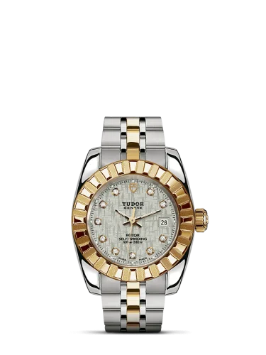 Classic 28 Stainless Steel / Yellow Gold / Fluted / Silver-Diamond / Bracelet