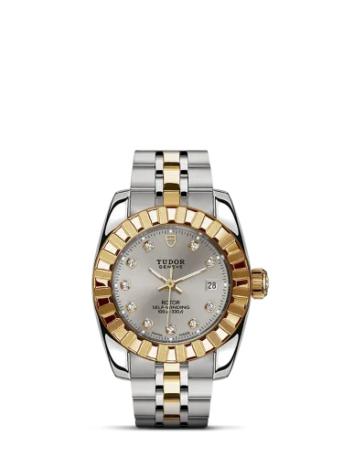 Classic 28 Stainless Steel / Yellow Gold / Fluted / Silver-Diamond / Bracelet