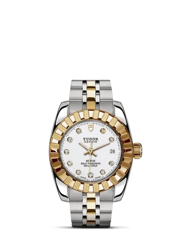 Classic 28 Stainless Steel / Yellow Gold / Fluted / White-Diamond / Bracelet