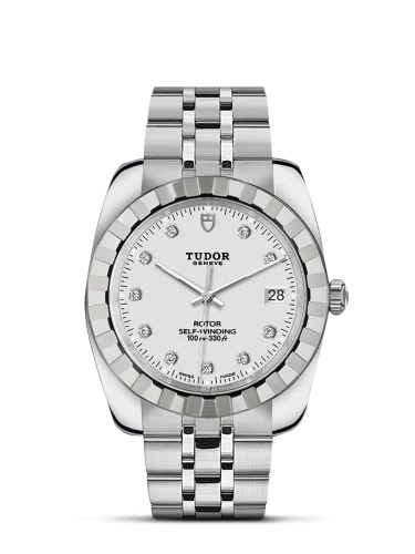 Classic 38 Stainless Steel / Fluted / White-Diamond / Bracelet