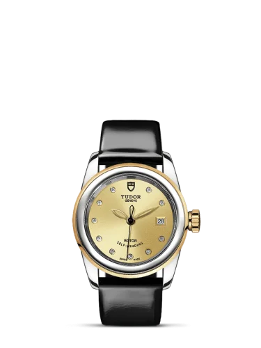 Glamour Date 26 Stainless Steel / Yellow Gold / Champagne-Diamond / Strap