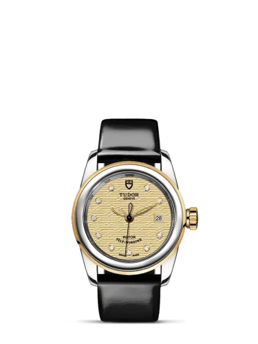 Glamour Date 26 Stainless Steel / Yellow Gold / Jacquard Champagne-Diamond / Strap