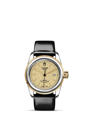 Glamour Date 26 Stainless Steel / Yellow Gold / Jacquard Champagne / Strap