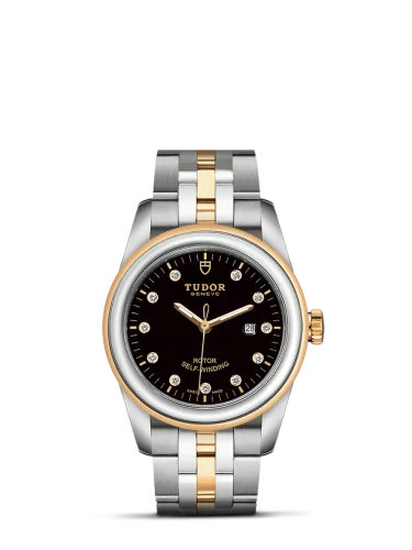 Glamour Date 31 Stainless Steel / Yellow Gold / Black-Diamond / Bracelet