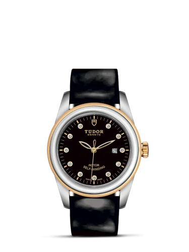 Glamour Date 31 Stainless Steel / Yellow Gold / Black-Diamond / Strap