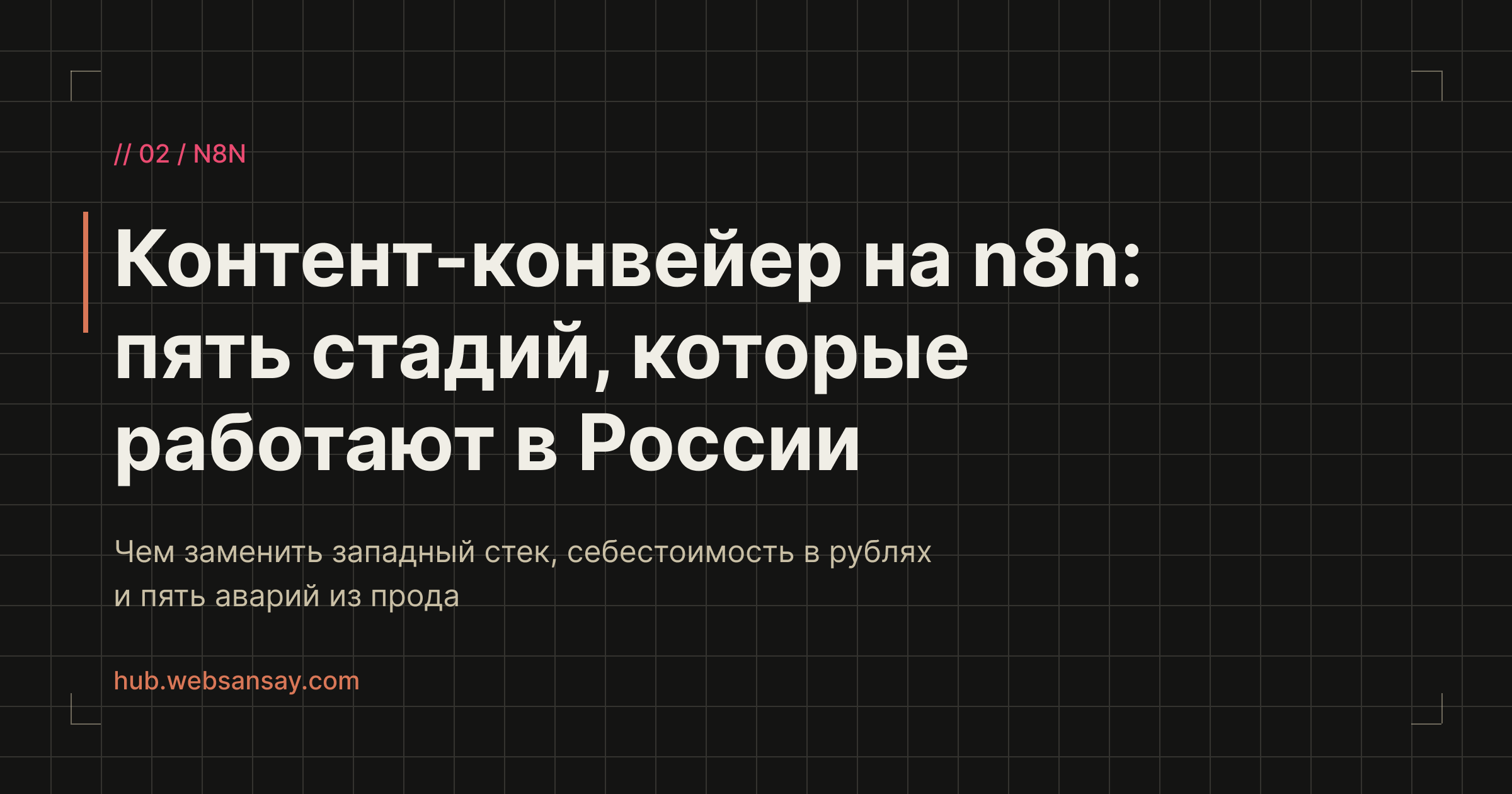 Обложка разбора: контент-конвейер на n8n и пять его стадий