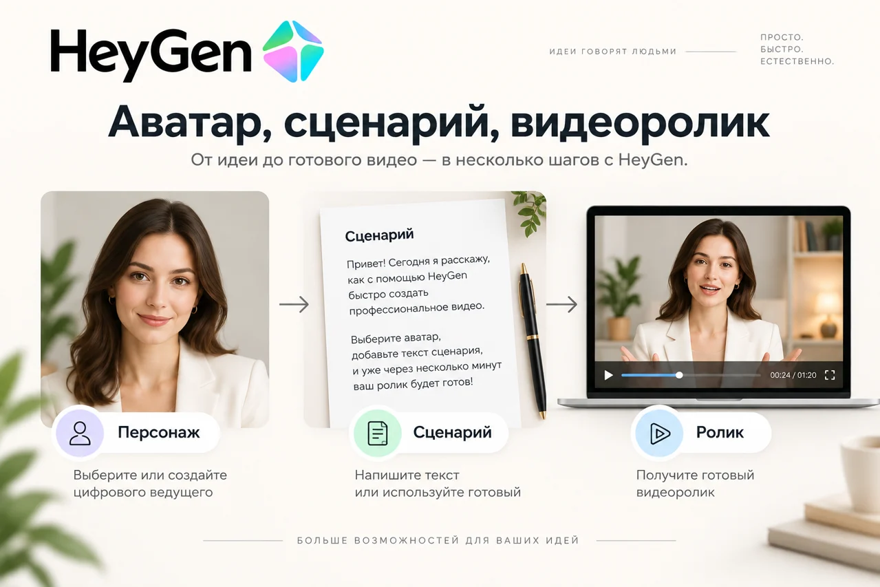 HeyGen: HeyGen: человек и сообщение в центре видеогенерации