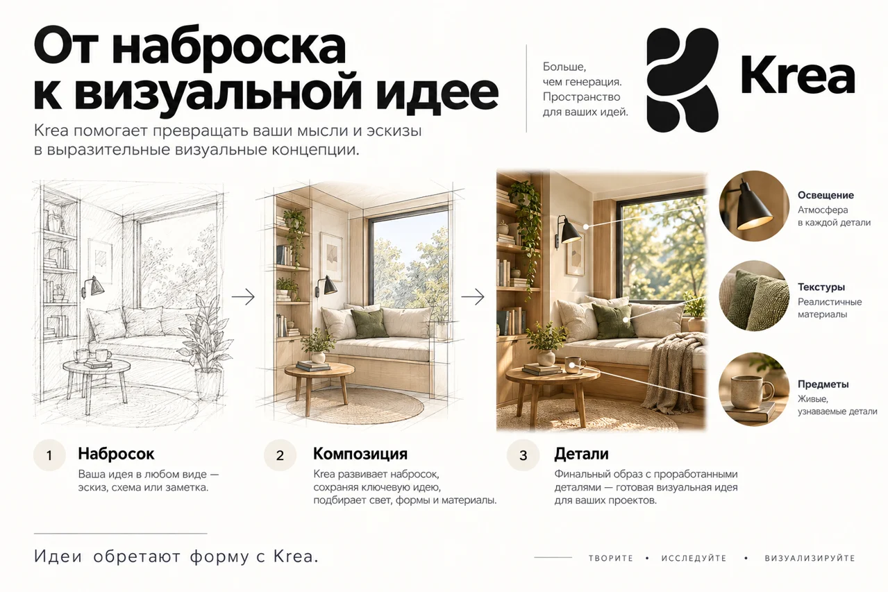Krea: Krea: управляемый творческий процесс вместо одной команды