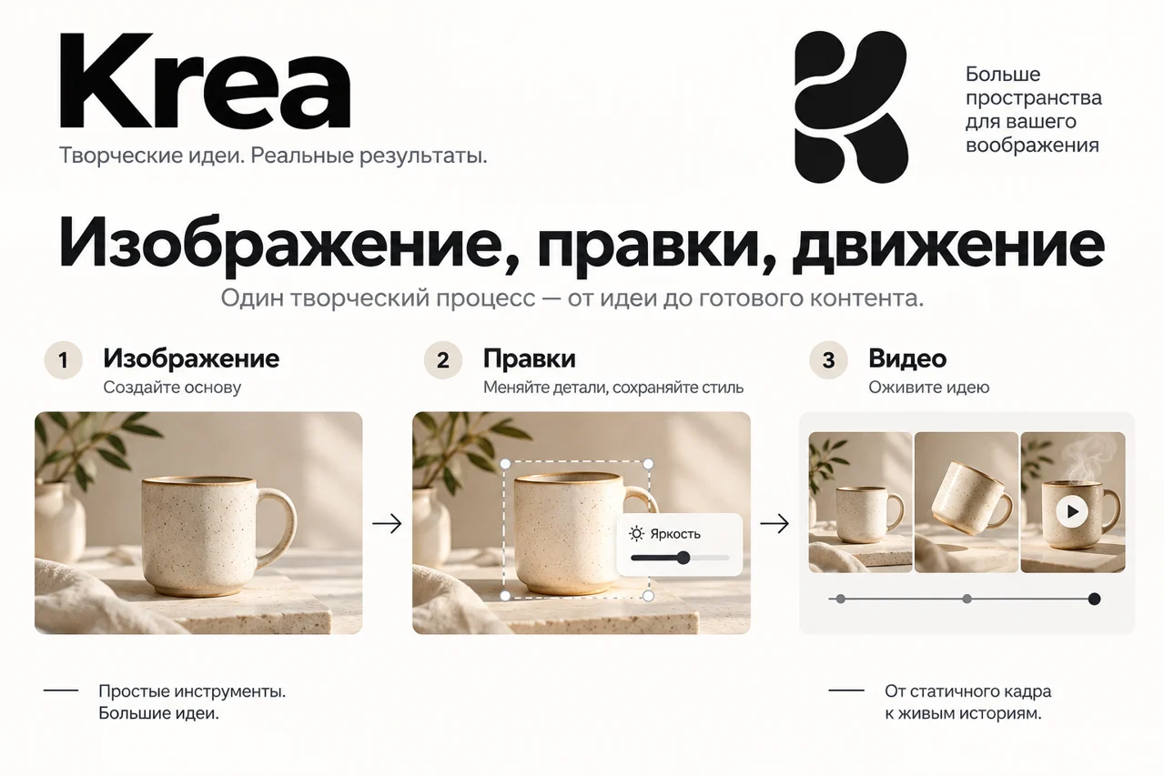 Krea: Генерация с Krea: изображение, правки и движение