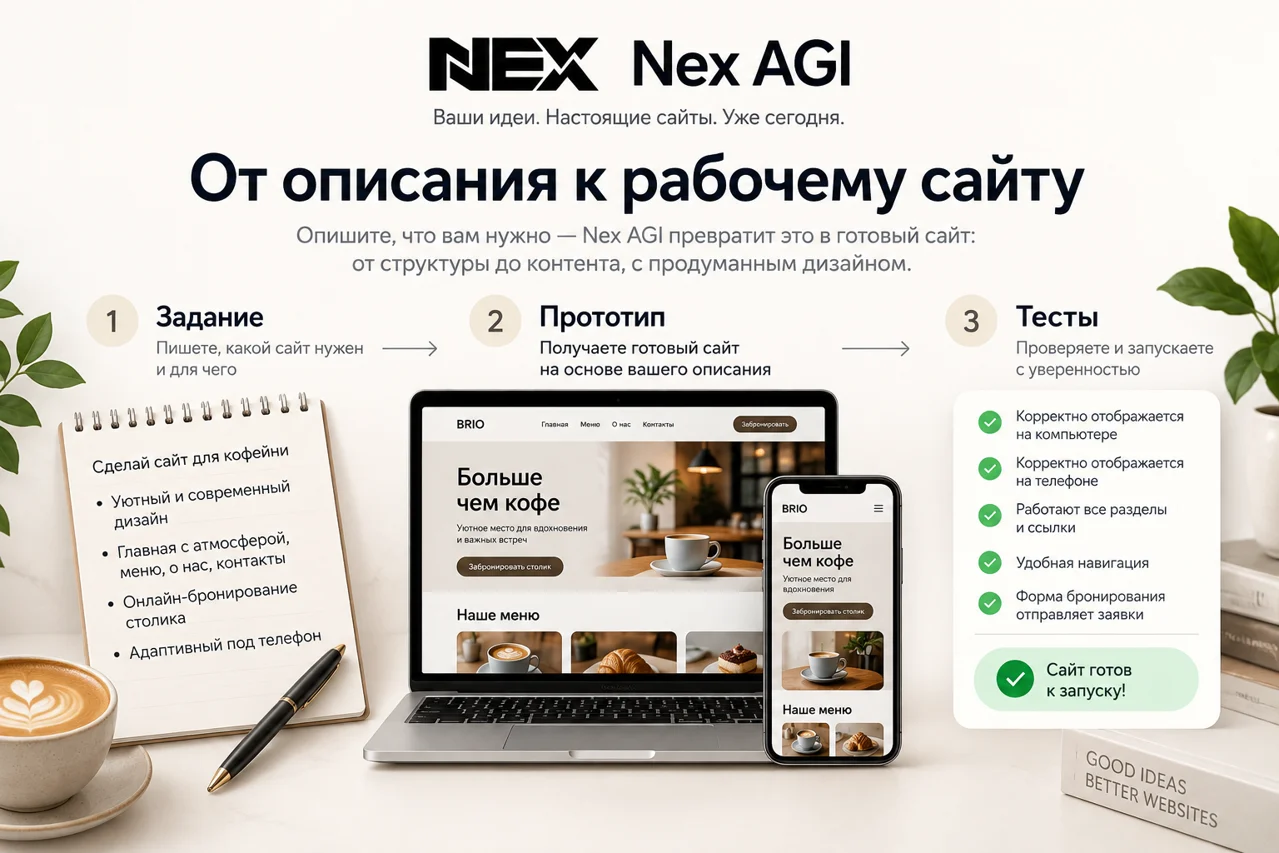 Nex AGI: Генерация сайта с Некс: задайте критерии готовности