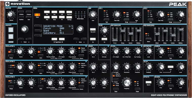 Панель управления синтезатора Novation Peak