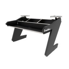 Studio Desk Virtuoso Desk All Black Bundle with rack bay covers and PC keyboard shelf