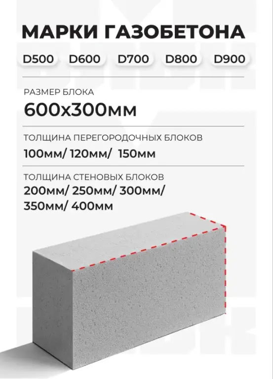Газоблок D600 250х300х600