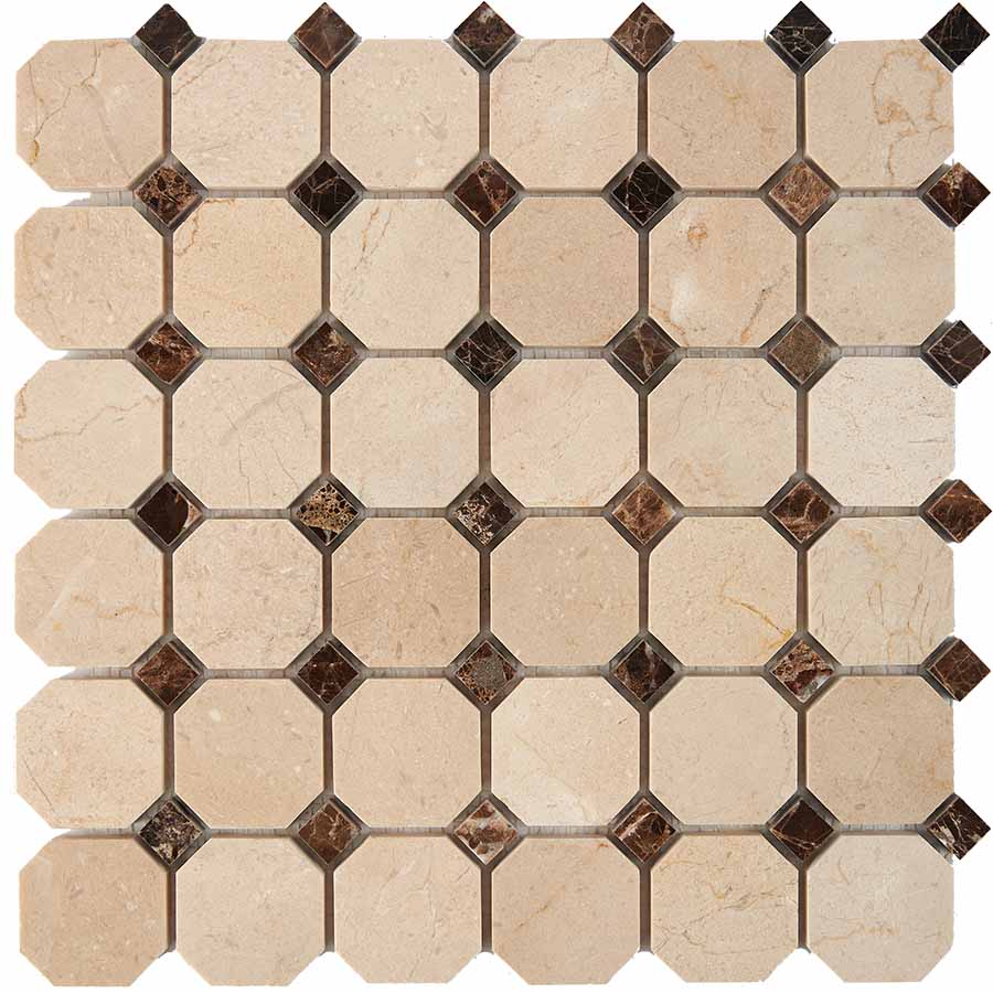 PIX 212 Cream marfil, Dark Еmperador, чип 48x48 мм, сетка 305х305x8 мм, Полированная арт. 73748