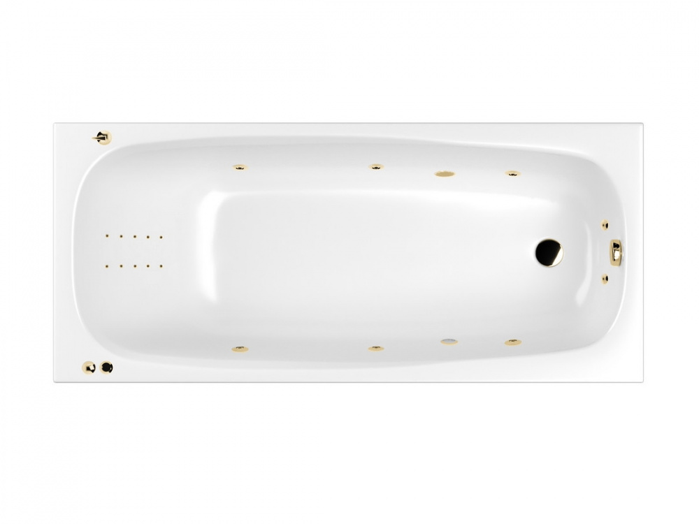 WHITECROSS Layla Slim Ванна акриловая 170x75 см, гидромассаж"SMARTNANO", перелив,каркас,белый/золото арт. 32412