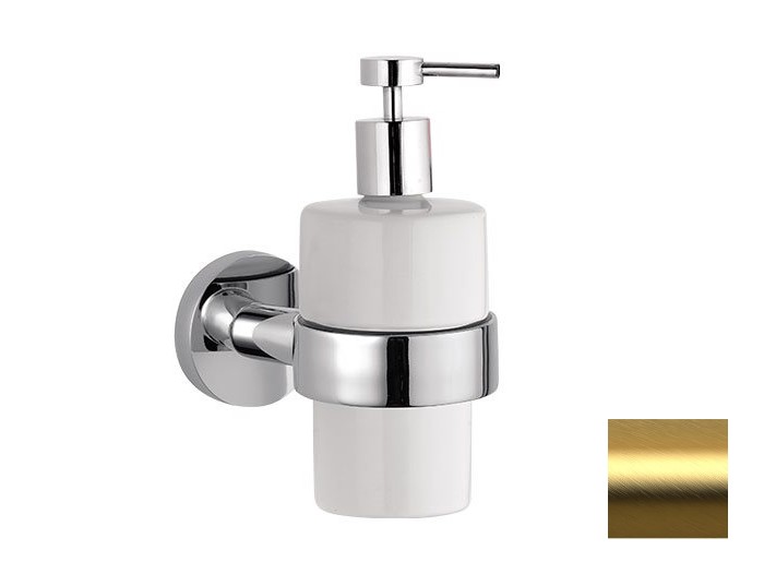 REMER GUEST Дозатор для жидкого мыла, подвесной, BG brushed gold/white арт. 30921