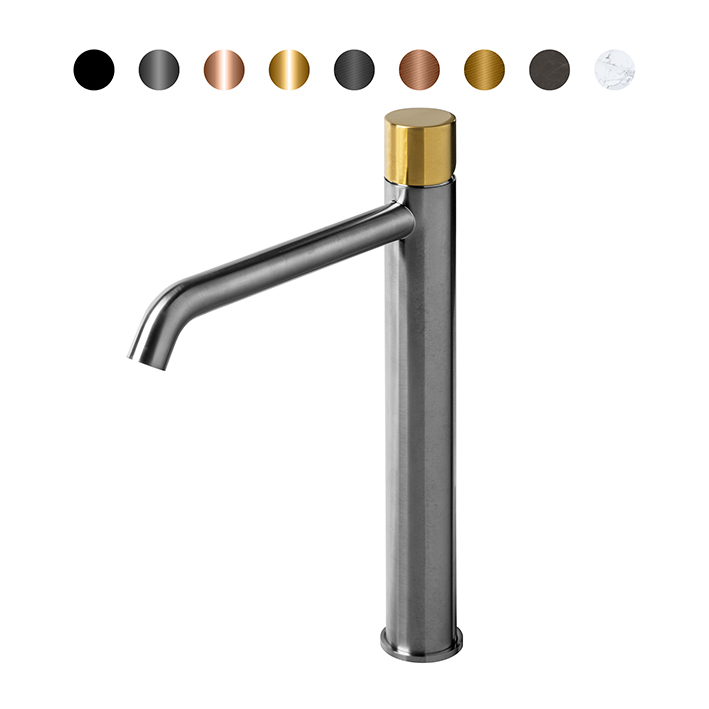 NOKEN ROUND CUSTOM Смеситель для раковины высокий H306 мм, 5 л/мин, без ДК, браш. титан/colors. арт. 35554