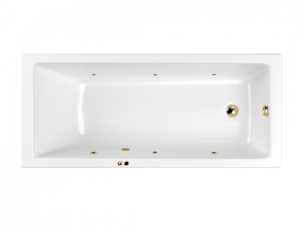 WHITECROSS Wave Slim Ванна акриловая 180x80 см, гидромассаж "SOFT", перелив, каркас, белый/золото арт. 32403