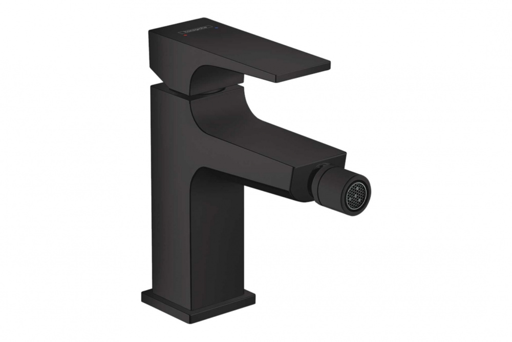 HANSGROHE METROPOL Смеситель для биде, однорычажный, со сливным клапаном Push-Open, матовый черный арт. 35724