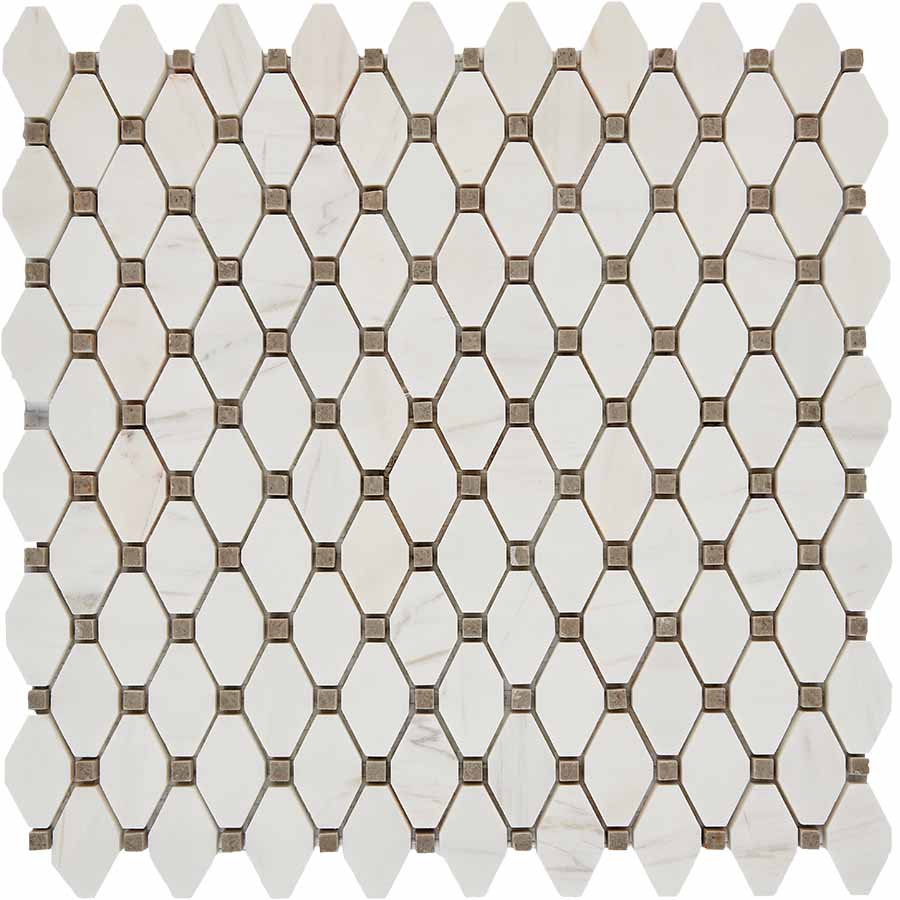 PIX 284 Bianco Dolomite, Cinderella Grey, чип 39x24 мм, сетка 286х295x7 мм, Полированная арт. 73845