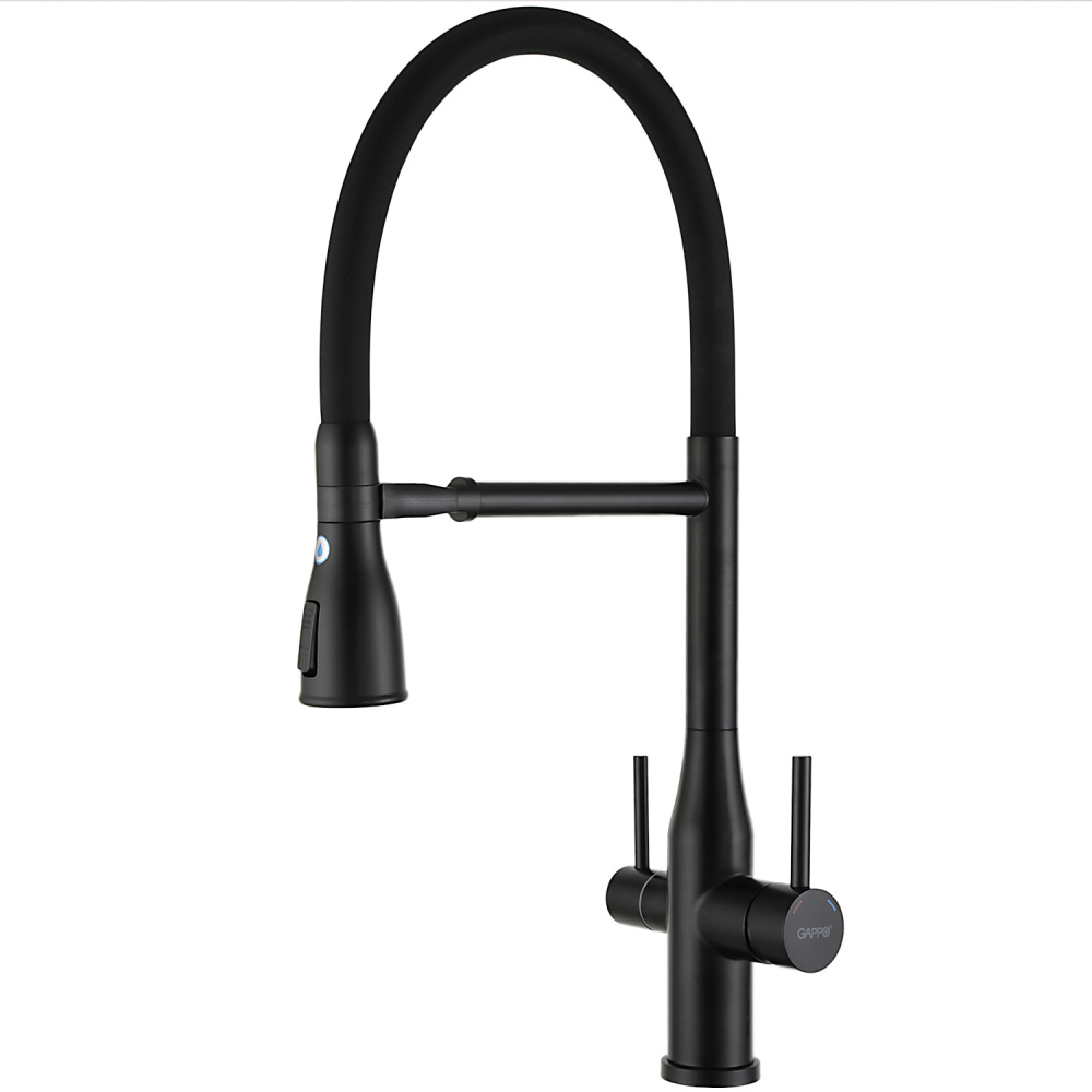 Смеситель для кухни с гибким изливом и подключением фильтра GAPPO G4399-76, черный арт. 172804