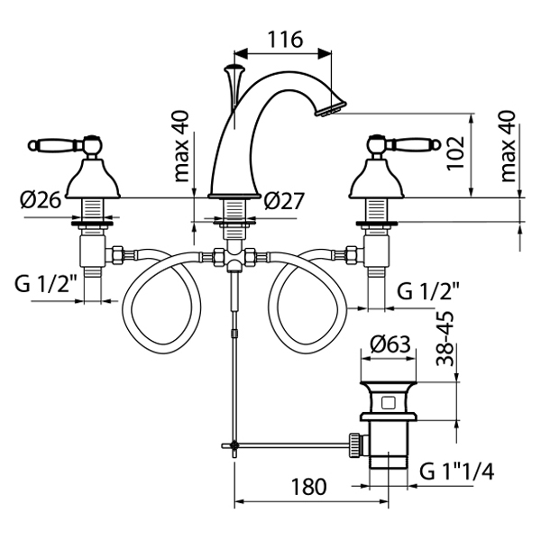 Смеситель для раковины Webert Dorian DO750101010, золото арт. 161913