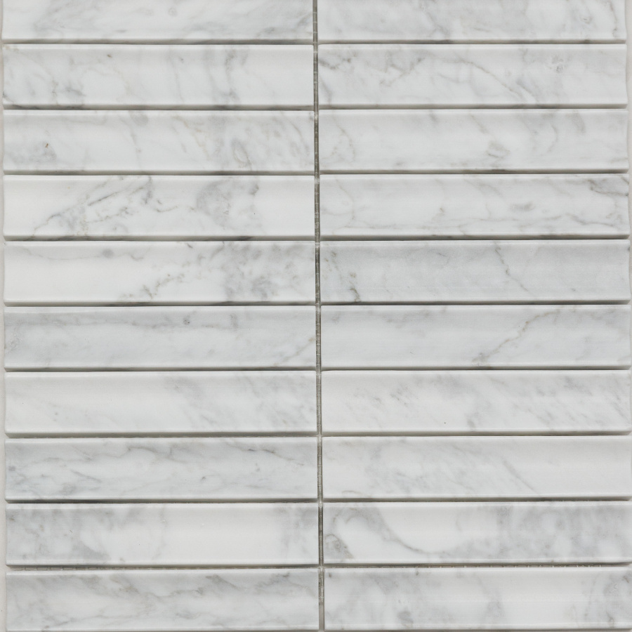 PIX 341 Bianco Carrara, Concave, чип 30х151 мм, сетка 305х318х12 мм, Матовая арт. 73908