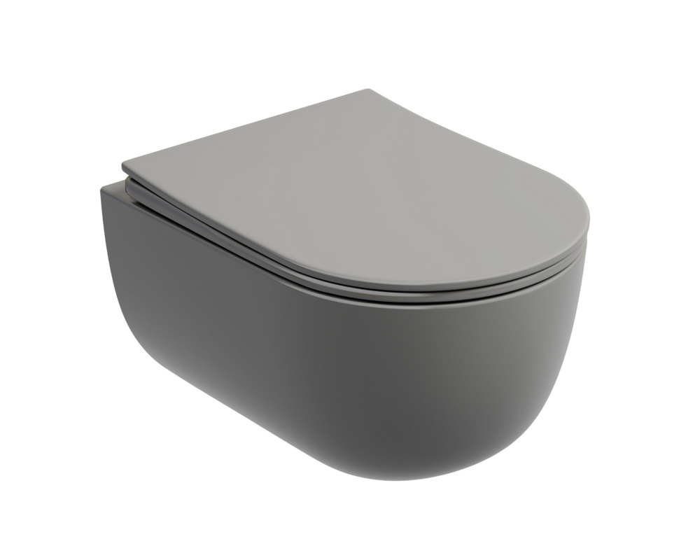 CERAMICANOVA Modena Унитаз подвесной Rimless 35,5х49 см, сиденье-крышка микролифт, антрацит матовый арт. 77744