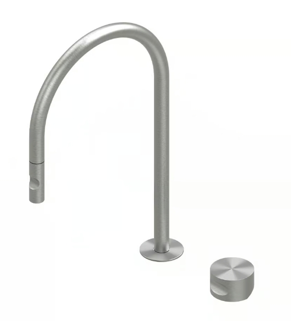QUADRO DESIGN Смеситель кухонный на 2 отверстия с выдвижной лейкой, AISI316L Brushed Stainless Steel арт. 35862