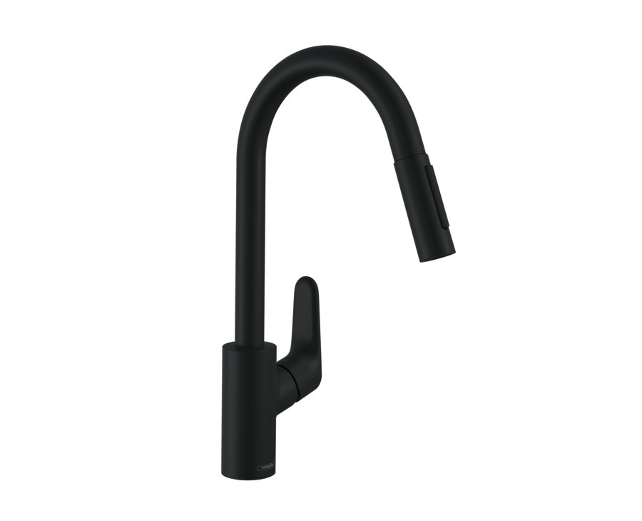 HANSGROHE Focus M41 Кухонный смеситель однорычажный, 240, с вытяжным душем, 2jet, матовый черный арт. 40311