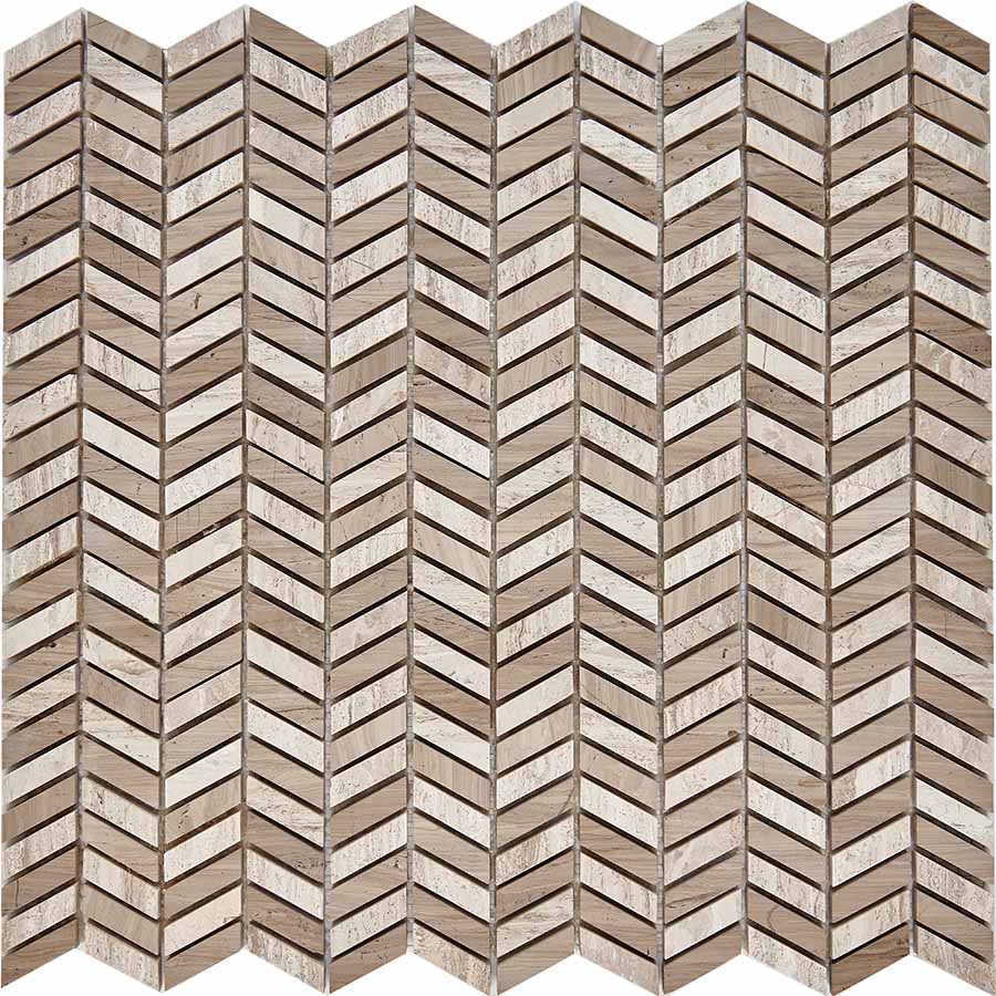 PIX 288 Shevron White Wooden, Athens Grey, чип 27x10 мм, сетка 298х307x8 мм, Полированная арт. 73800