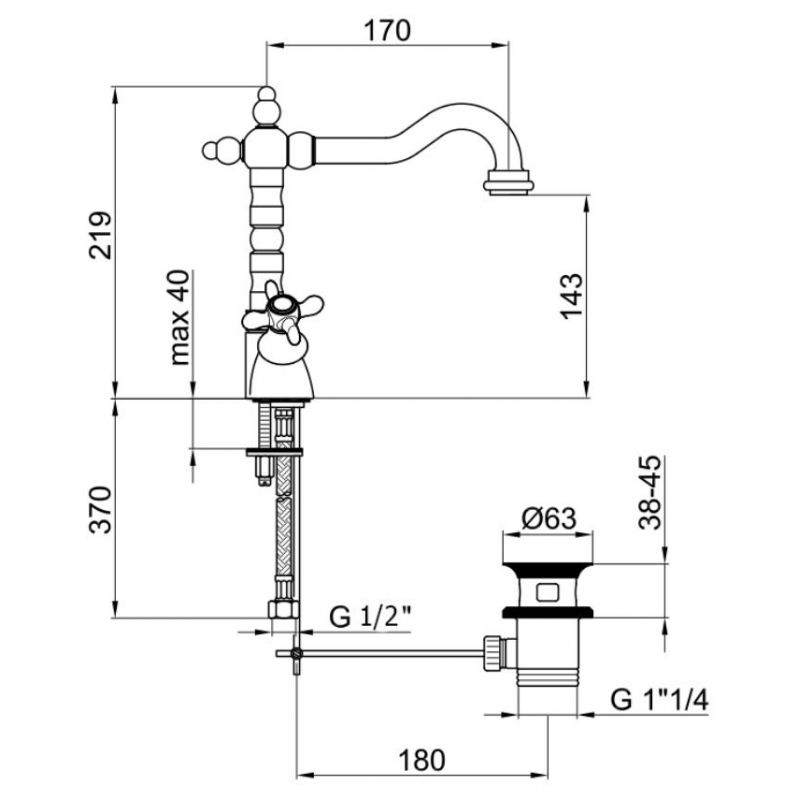Смеситель для раковины Webert Ottocento OT700302010, золото арт. 161891