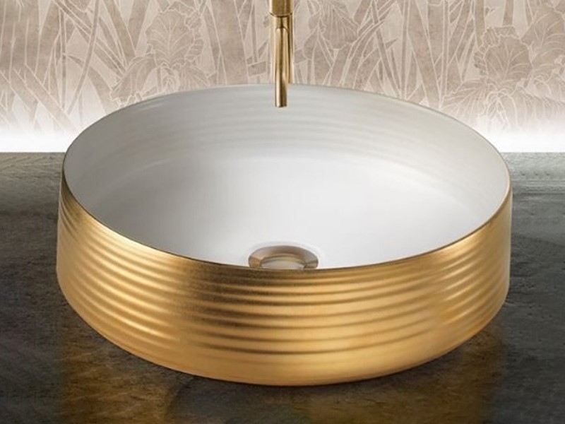 TERZOFOCO CIPPO Раковина накладная, Ø405х115 мм, WHITE/SATING GOLD снаружи арт. 36514
