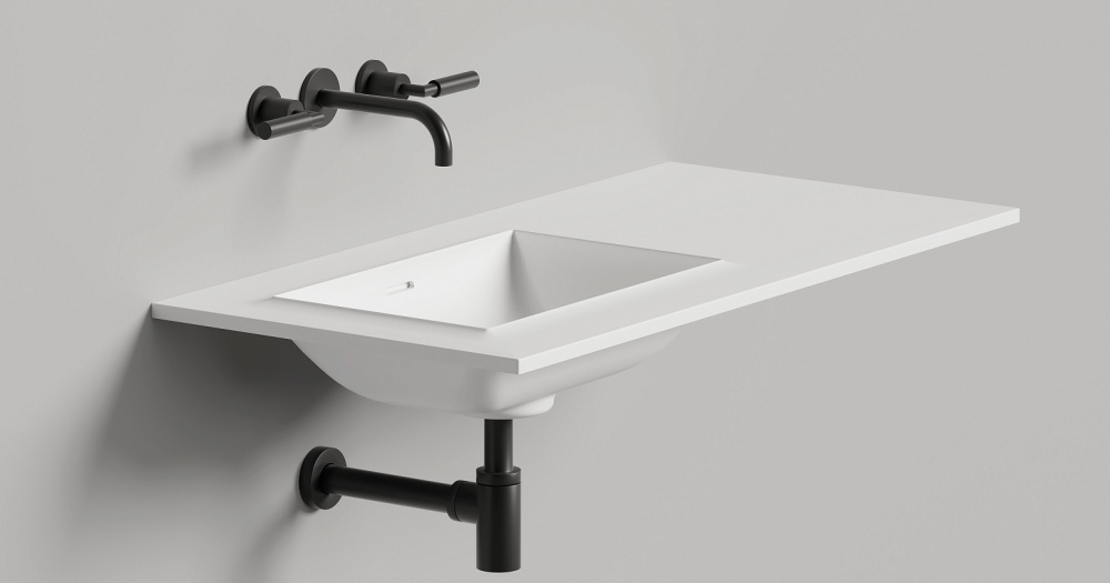 Salini ONDA EDGE SQUARE Столешница до 2000х700х10 мм с раковиной 520х360, ДК, S-Stone- белый матовый арт. 36930
