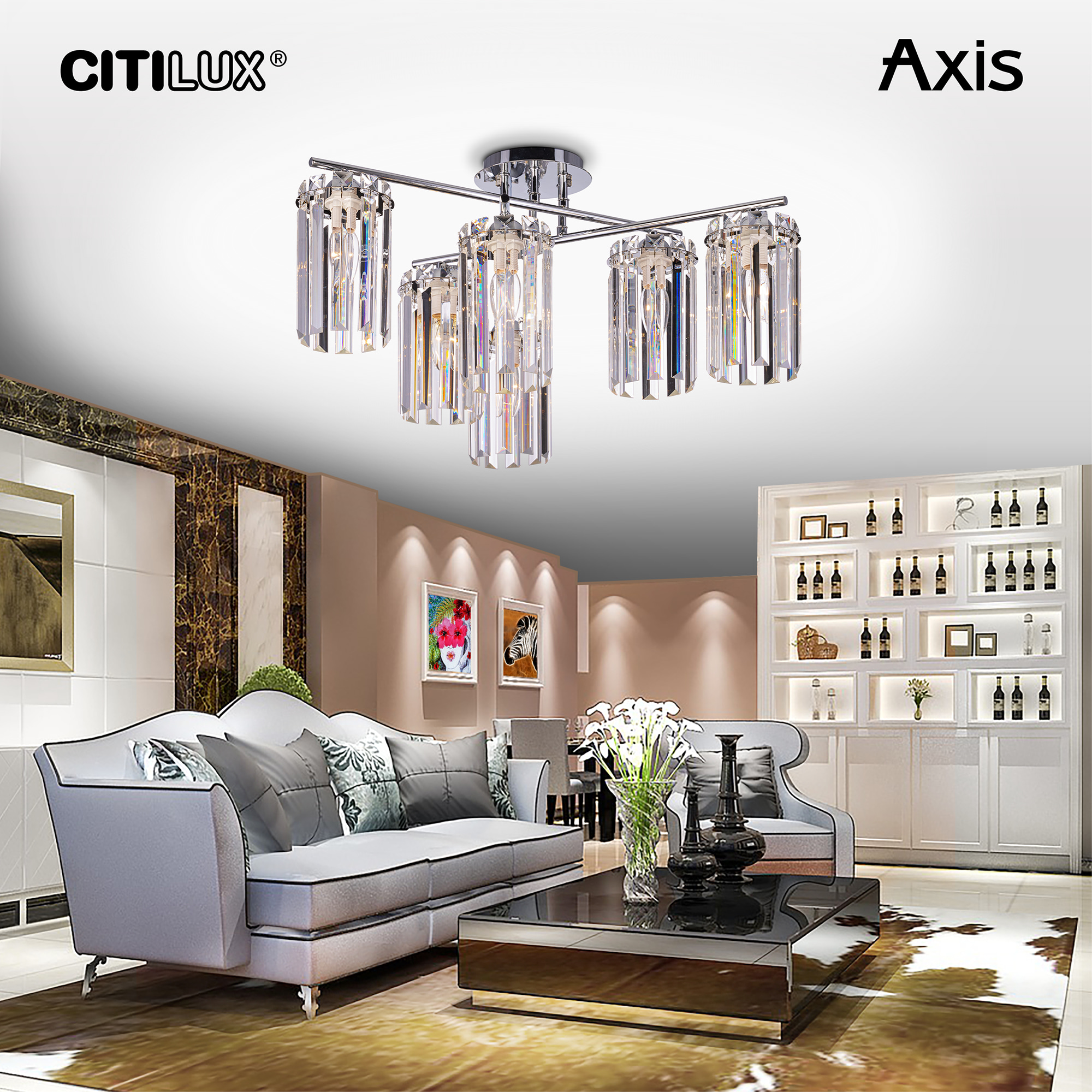 Citilux AXIS CL313261 Люстра хрустальная потолочная Хром арт. 89229