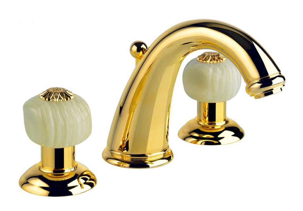 NICOLAZZI Onice Смеситель двухвентильный с автоматическим сливом для раковины, oro 24k арт. 203341